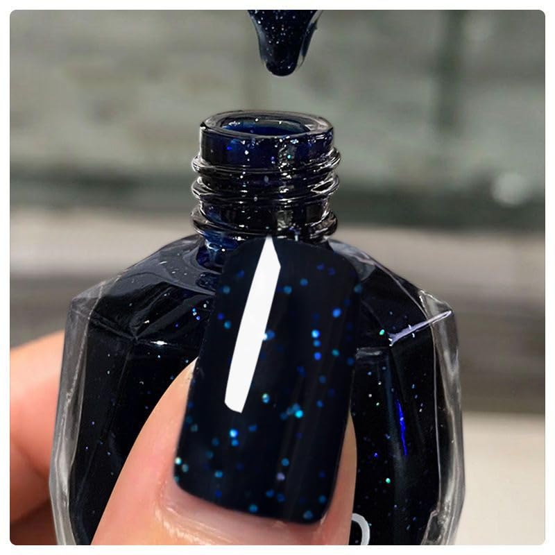 Major Dijit Quick Dry Nail Polish 12ml/0.41fl oz Glitter Midnight Blue Regular Nail Lacquer Fast Drying & Long Lasting Nail Polish Nail Art Effect for Nail Salon