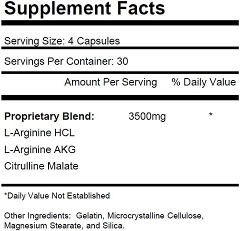 2 Bottles Nitric Oxide Complex 3500mg Per Serving L-Arginine HCL AAKG AKG Alpha Ketoglutarate Citrulline Malate 240 Total Capsules