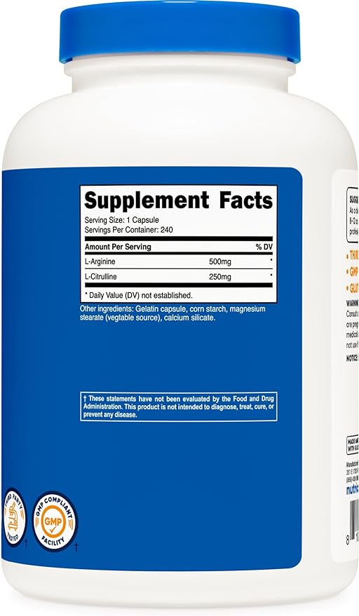 Nutricost L-Arginine L-Citrulline Complex 750mg, 240 Capsules - Non-GMO