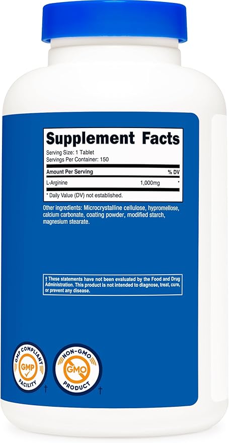 Nutricost L-Arginine 1000mg, Amino Acid Tablets (150 Tablets)