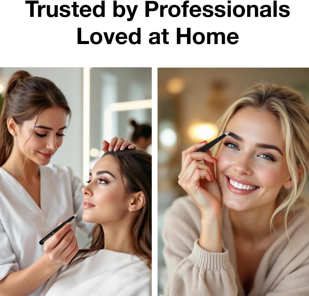 Ultra-Precision Professional Slant Tweezers for Women Facial Hair - German Stainless Steel, Lightweight Black Tweezers for Women & Men, Ideal for Eyebrow & Facial Grooming (Matte Black)