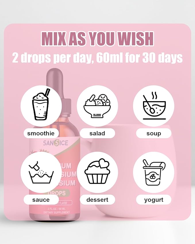 Potassium Magnesium Drops - High Absorption Calcium Magnesium Supplement with Magnesium Glycinate Calcium Zinc and Potassium for Kids, Liquid Potassium Supplement-Energy Sleep and Relaxation-2 Pack