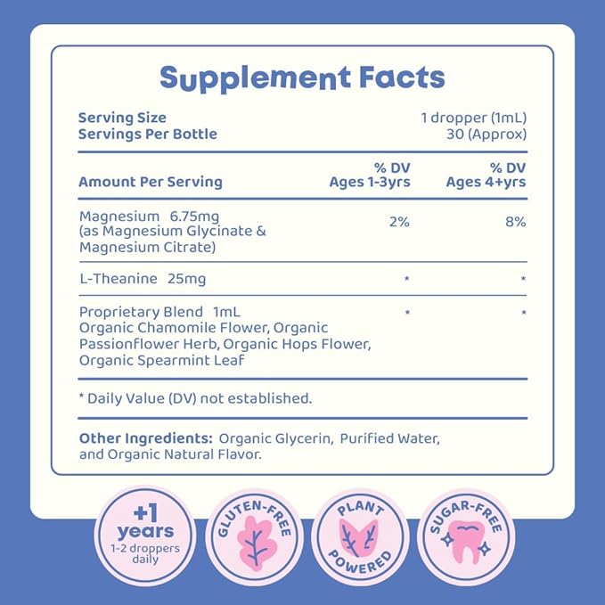 Magnesium Citrate Liquid & Magnesium Glycinate for Kids - Sugar Gluten Free Magnesium for Kids - Liquid Magnesium Blend with L Theanine for Kids & Chamomile Magnesium Kids Supplement for Kids & Teens