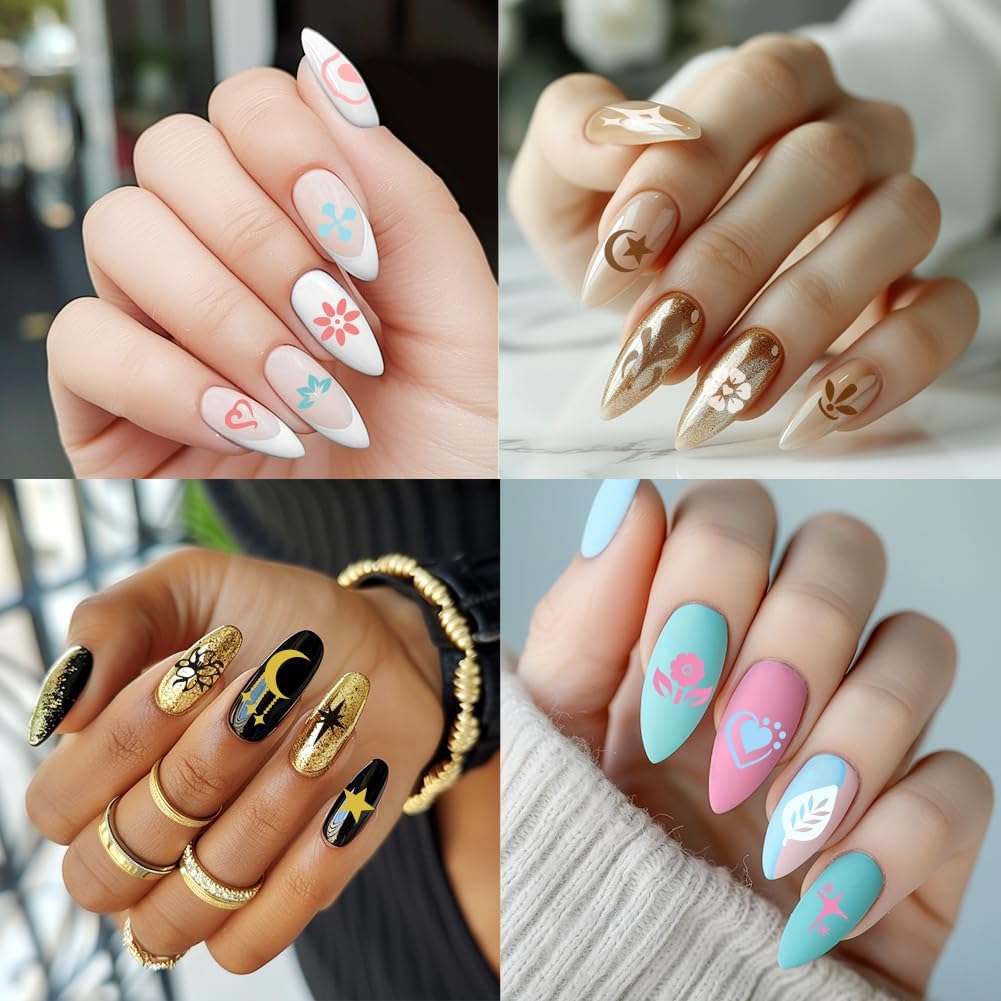 3Pcs Flowers Leaves Nail Stamping Plate Set Stars Moon Hearts Planets Nail Stamp Templates Stainless Steel DIY Reusable Tools with Stamper Scraper for Manicure Printing