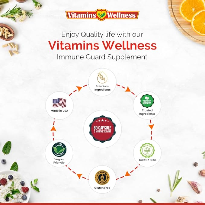 '-10 in 1- Made in USA Immune Support Supplement–Elderberry Immune Guard and Booster with Zinc and Vitamin C, Vitamin B6, Turmeric, Garlic, Echinacea 60 Count/1 Month Supply