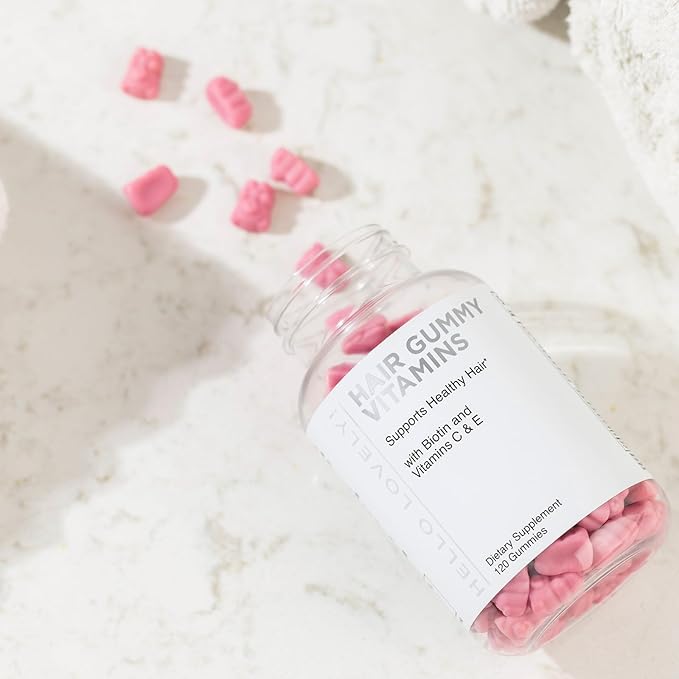 Hello Lovely! Hair Vitamins Gummy with Biotin 5000 mcg Vitamin E & C Support Hair Growth, Premium Vegetarian Non-GMO, for Stronger Beautiful Hair, Skin & Nails Supplement - 120 Bear Gummies