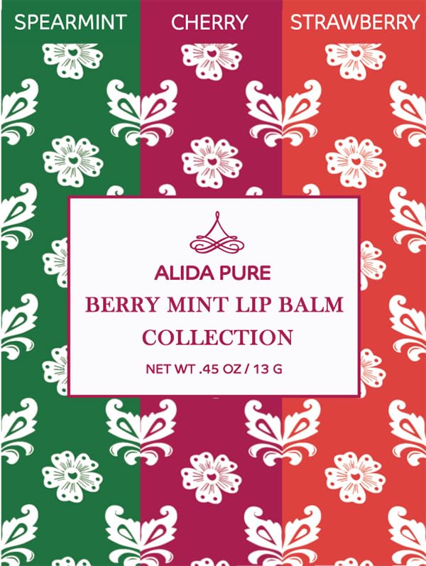 Berry Mint Lip Balm Collection, Vegan Set, Bees Wax Free, Coconut Oil Free, with Organic Jojoba and Avocado Oil, Vitamin E, Natural Moisturizer For Dry Cracked Lips, 3 Tube Set