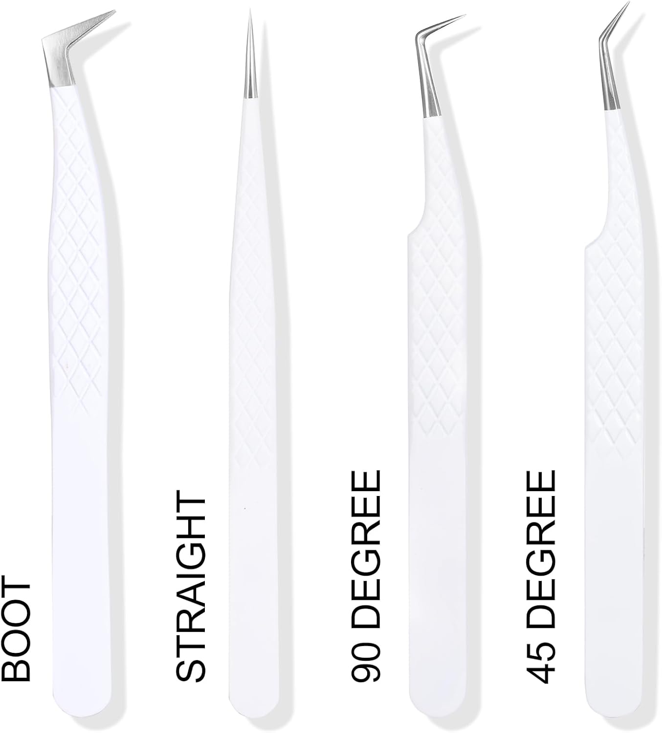 Fiber Tip Lash Tweezers For Eyelash Extension 4 Pcs Tweezers Professional Artist Tech Work Kit Tools,Best Volume Eyelash Extensions Precision 90 45 Degree(White Silver)