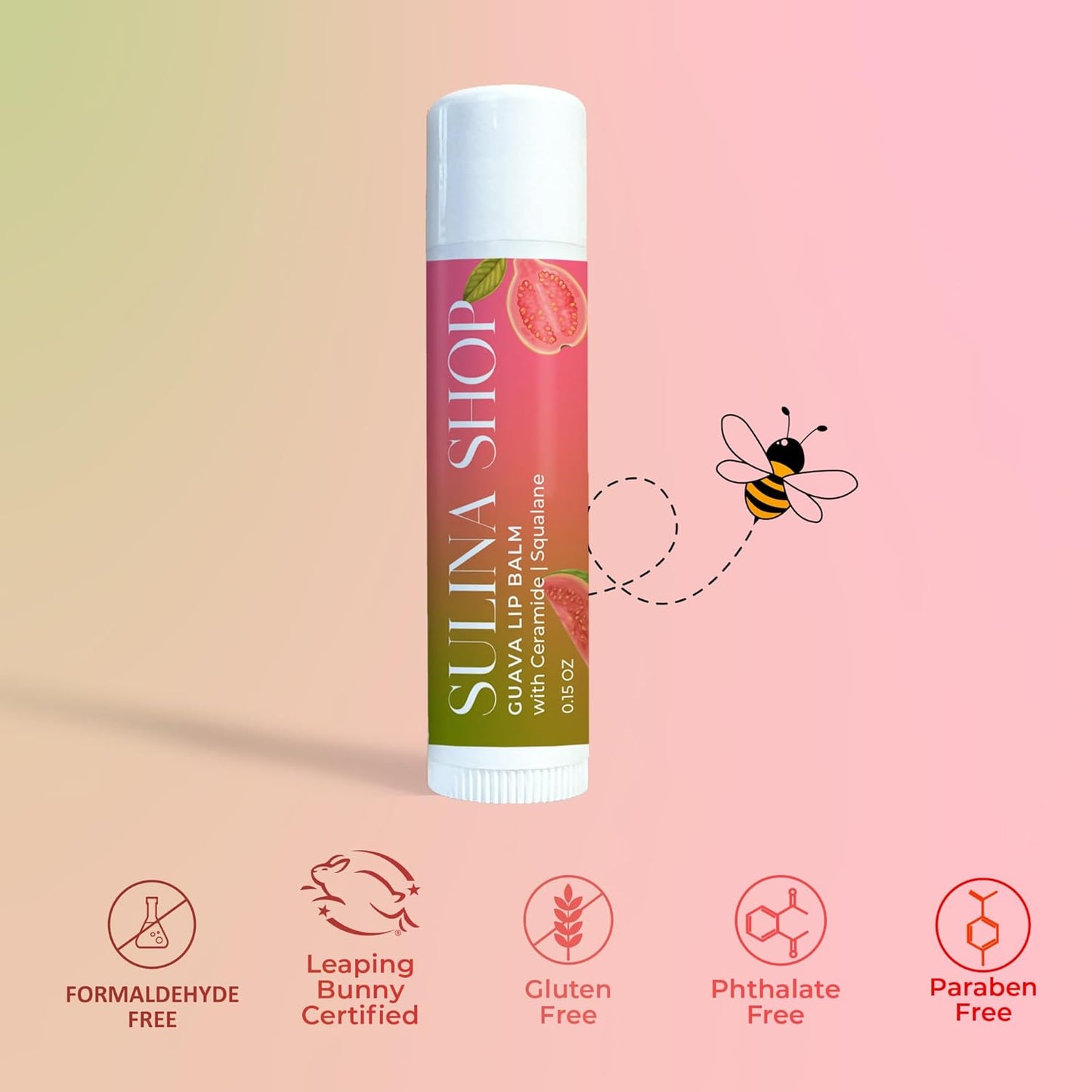Guava Lip Balm Hydrating for Dry Lips - Natural Lip Moisturizer with Ceramide, Squalane & Castor Oil, Protects Lip Barrier, Lip Care for Chapped Lips, Lip Repair - 0.15 Fl oz
