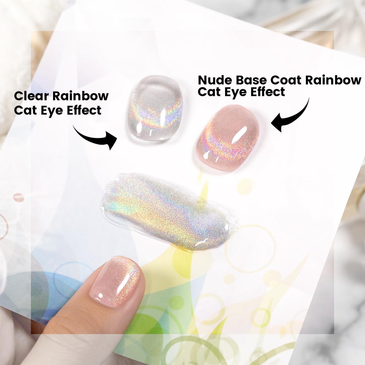 RARJSM Holographic Rainbow Cat Eye Gel Nail Polish with Magnet Stick Clear Silver Iridescent Glitter Sparkle 9D Cat Eye Gel Polish Soak off UV LED Curing Requires Soak Off Home Salon Diy Nail Art
