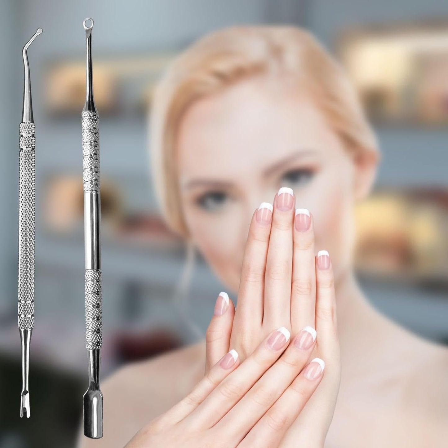 Premium Stainless Steel Manicure Tools 2-Piece Set, Upgrade Gel Nail Polish Remove Tool & Cuticle Pusher, Cuticle Trimmer & Nail Lifter, Durable&Hygienic, For Women