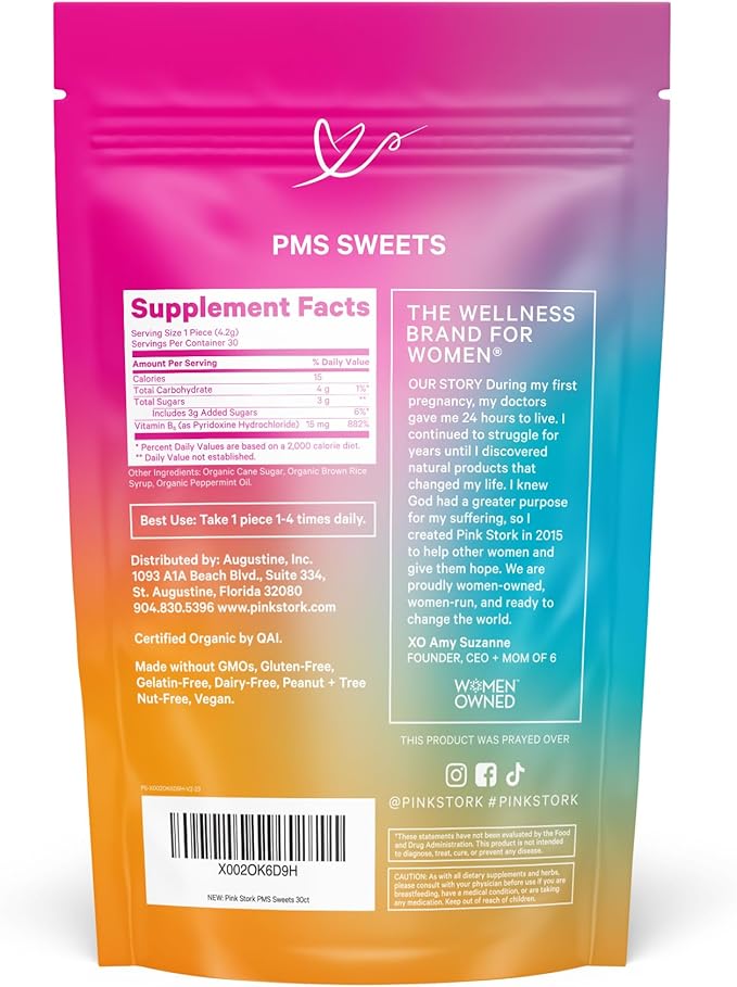 Pink Stork Organic PMS Support Sweets for Teens and Women - Simple & Natural Ingredients Vitamin B6 and Peppermint - Period, Digestion, Bloating, Mood Swings - 30 Drops
