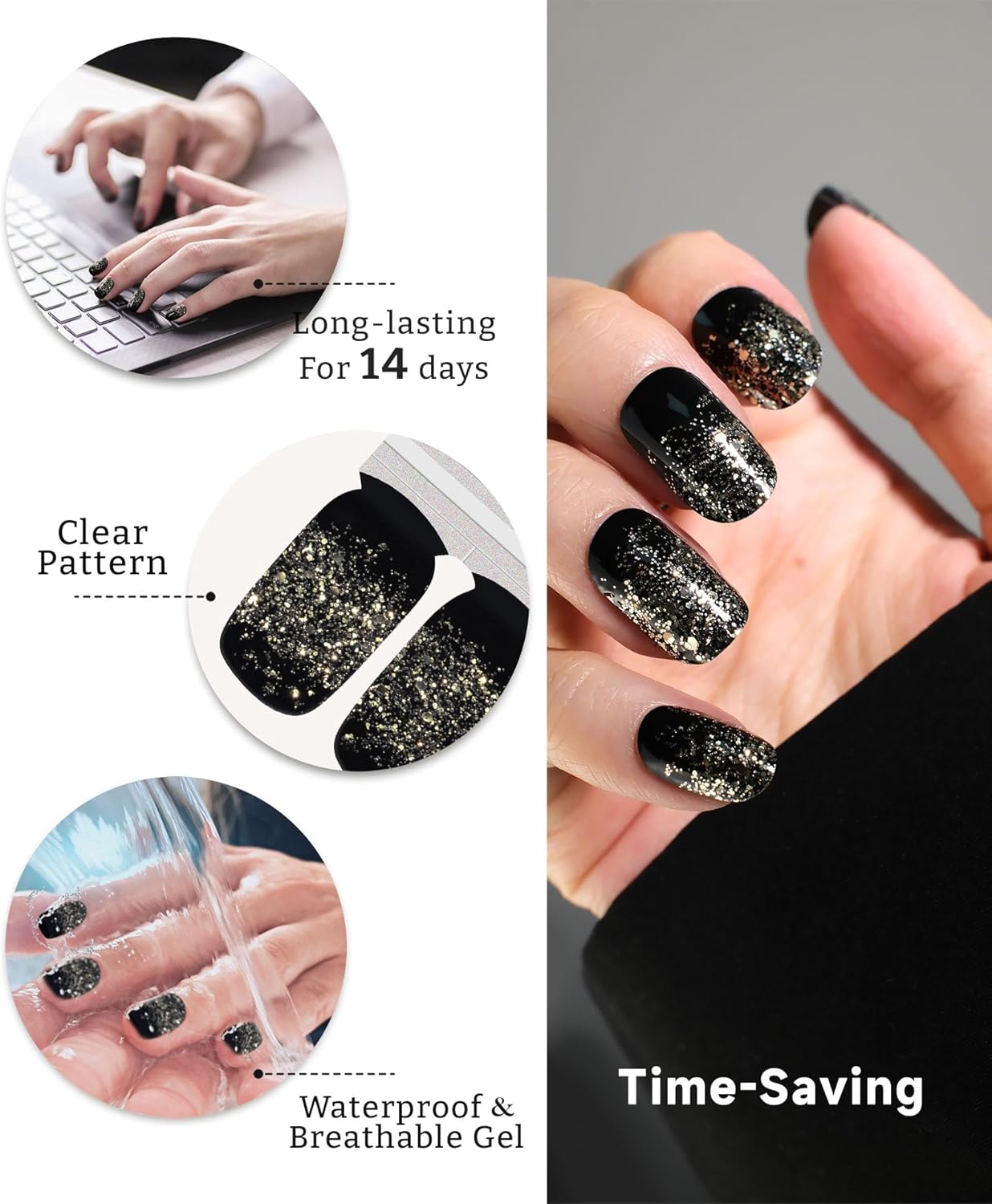 Glitter Nail Polish Strips, 32 Pcs Salon Quality Gel Nail Stickers, Long Lasting Wraps Easy to Use & Remove (Sparkling Pink)