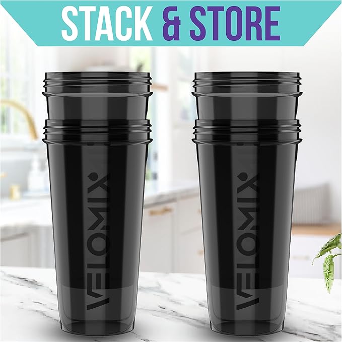 '-4 PACK- 28 oz Shaker Cups for Protein Shakes - 4x Wire Whisk | BPA-Free & Dishwasher Safe | Leak Proof Protein Shaker Bottles for Protein Mixes | Large Blender Shaker Bottle Pack (4 Black)