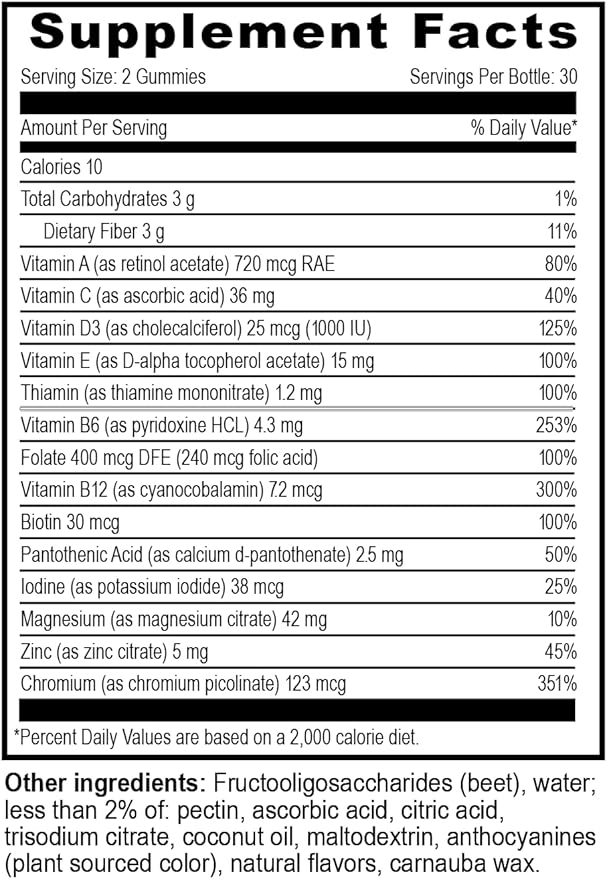 YUM-V'S Multivitamin Zero Gummies by YumVs | Sugar-Free Vitamins Supplement for Women & Men | Chromium, Thiamine, and Magnesium | Natural Raspberry Flavor Chewables - 60 Count