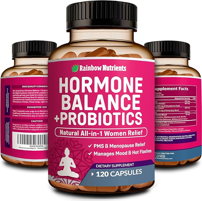 (2 Pack) Hormone Balance + Probiotics for Women (3450mg) Natural Relief for Menopause, Hot Flashes, PMS, Bloating | 4:1 Chasteberry, Dong Quai, Black Cohosh | Non GMO|240 V Capsules