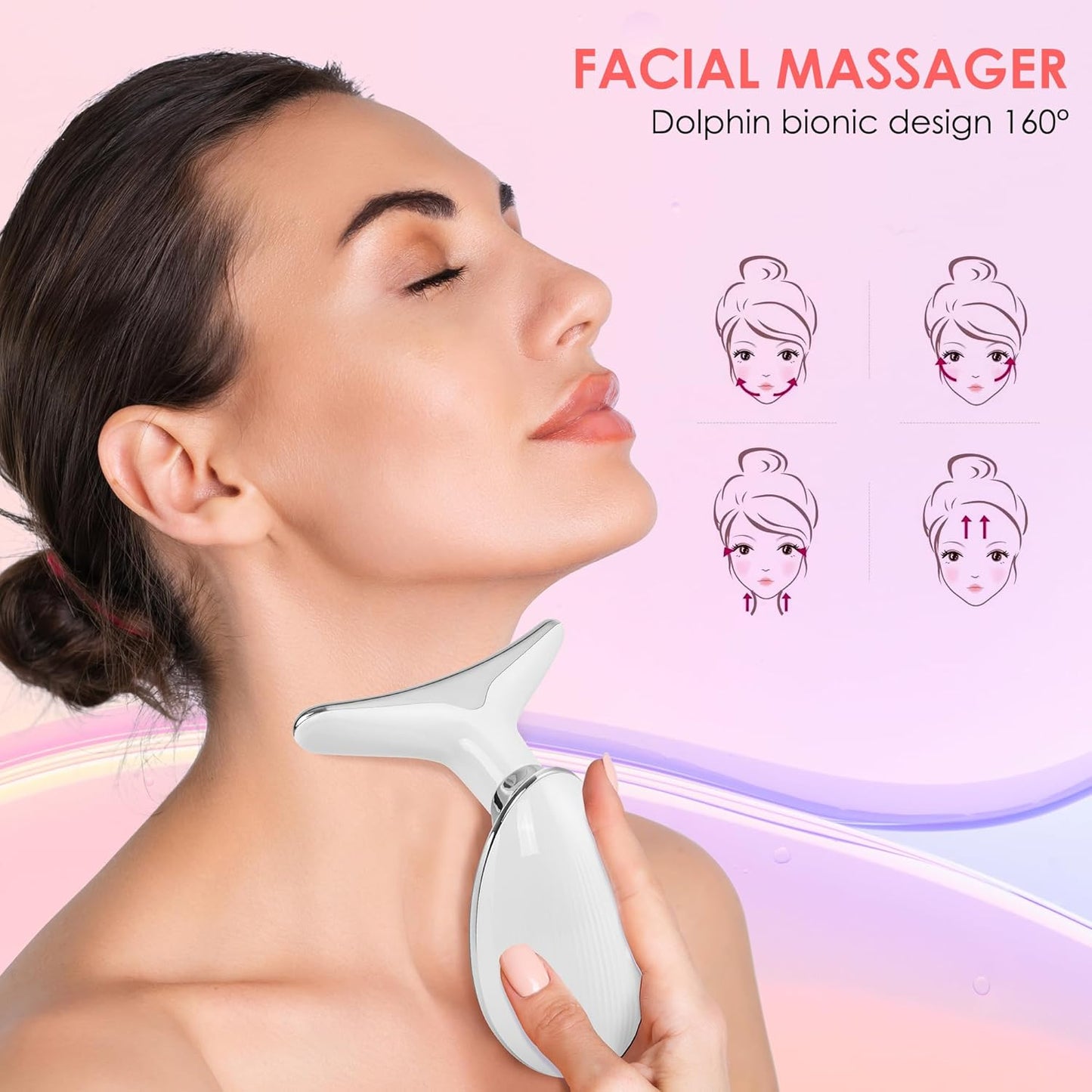 Facial Massager Red-Light-Therapy-for-Face and Neck, Face š² culpting Wand with 7 Color (White)
