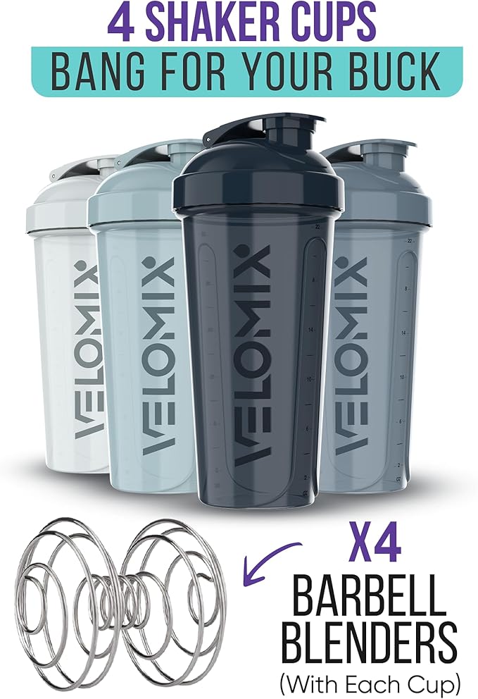 '-4 PACK- 28 oz Shaker Cups for Protein Shakes - 4x Wire Whisk | Leak Proof Protein Shaker Bottles for Protein Mixes | Protein Shaker Bottle Pack | Mixer for Protein Shakes(Aqua Depths)
