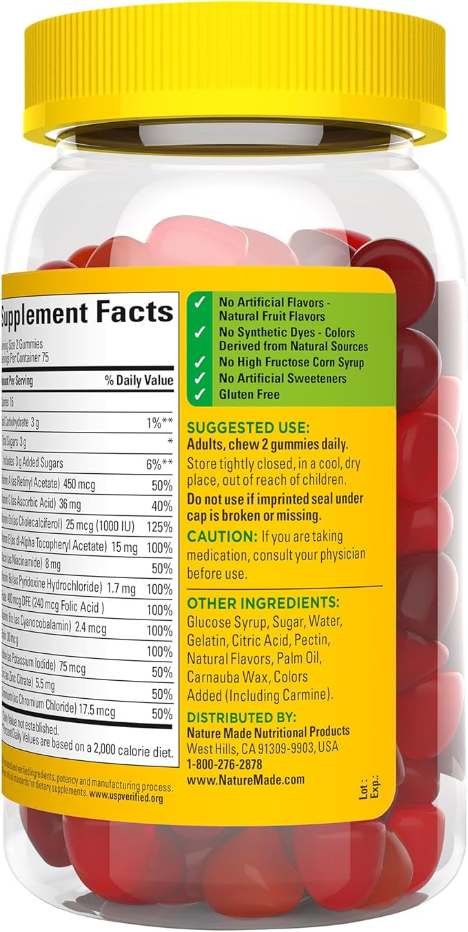 Nature Made Multivitamin Gummies, Dietary Supplement for Daily Nutritional Support, 150 Gummy Vitamins and Minerals, 75 Day Supply