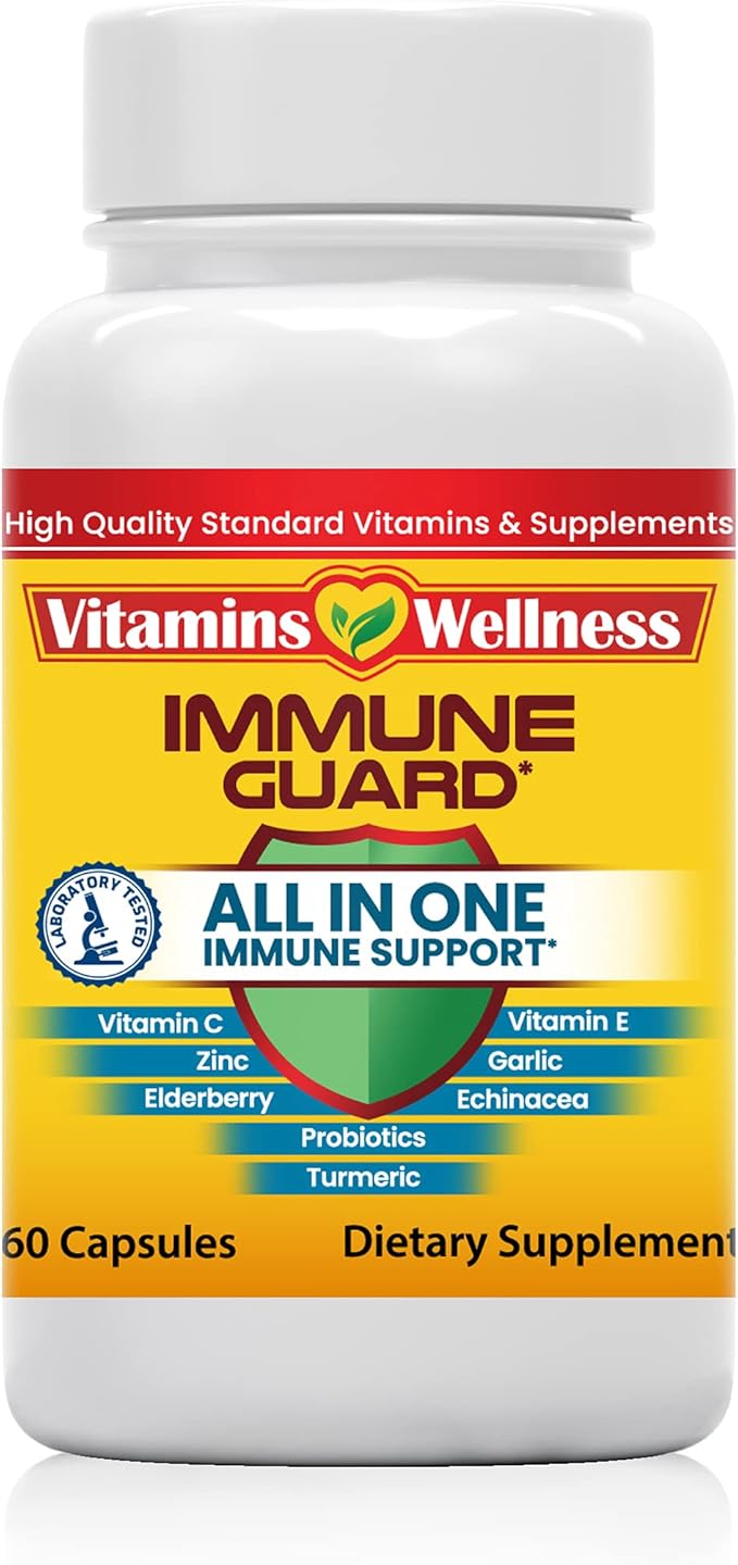 '-10 in 1- Made in USA Immune Support Supplement–Elderberry Immune Guard and Booster with Zinc and Vitamin C, Vitamin B6, Turmeric, Garlic, Echinacea 60 Count/1 Month Supply