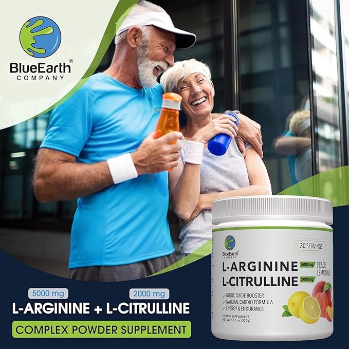 L-Arginine 5000mg + L-Citrulline 2000mg Complex Powder Supplement - Nitric Oxide Booster - Heart Health, Blood Flow, Energy & Endurance - 30 Servings (Peach Lemonade)