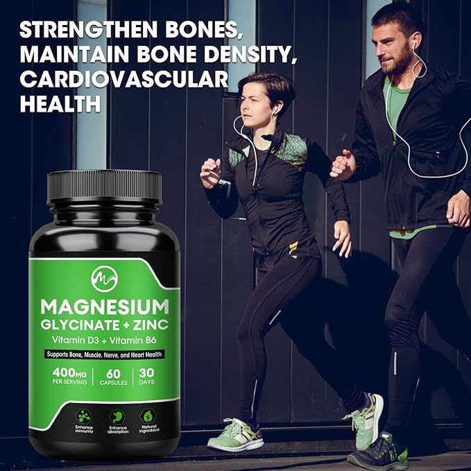 (2 Pack) Magnesium Glycinate Capsules, Magnesium Supplement 400 mg with Zinc,Vitamin D3 & B6 - Highly Bioavailable and Absorption - Bone,Heart,Joint,Immune Support - 120 Vegan Capsules for Women & Men