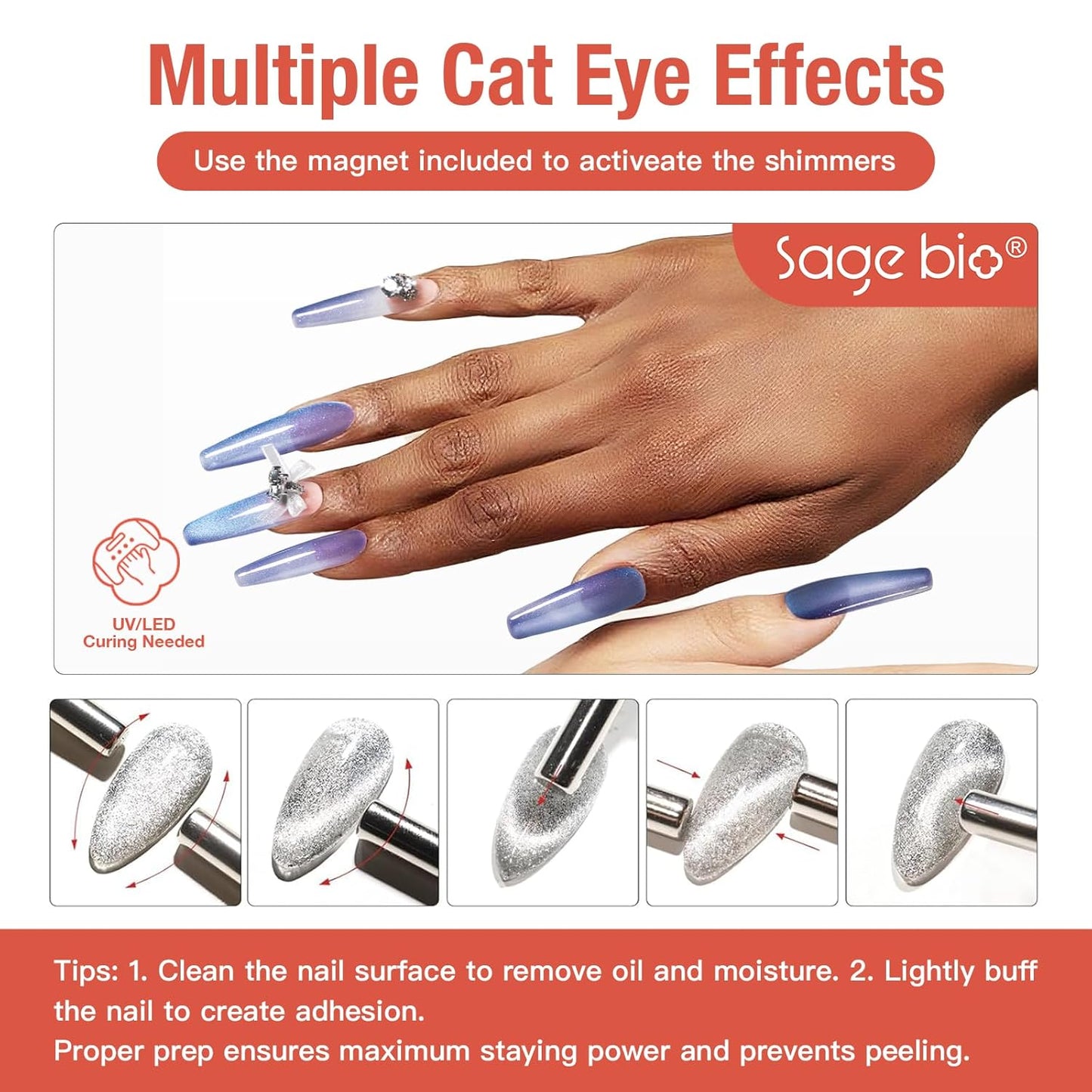 15ml Cat Eye Gel Nail Polish with Magnet Shimmer Glass Bead Effect 13