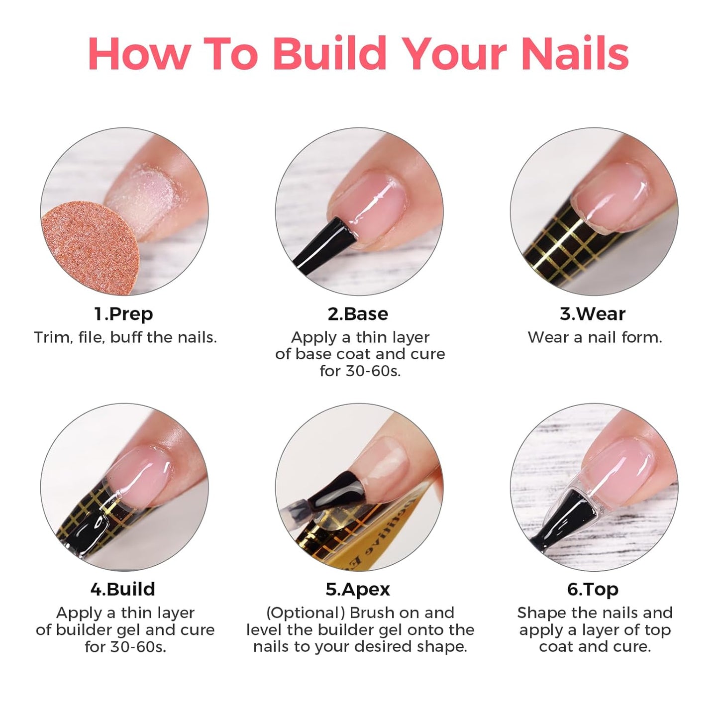 Builder Gel for Nails, 60g Clear Hard Gel for Nail Extension with 10 Nail Forms, Strengthener & Thickening, UV LED Lamp Cured Sculpture, Repair Broken Nails, Salon DIY Manicure Kit