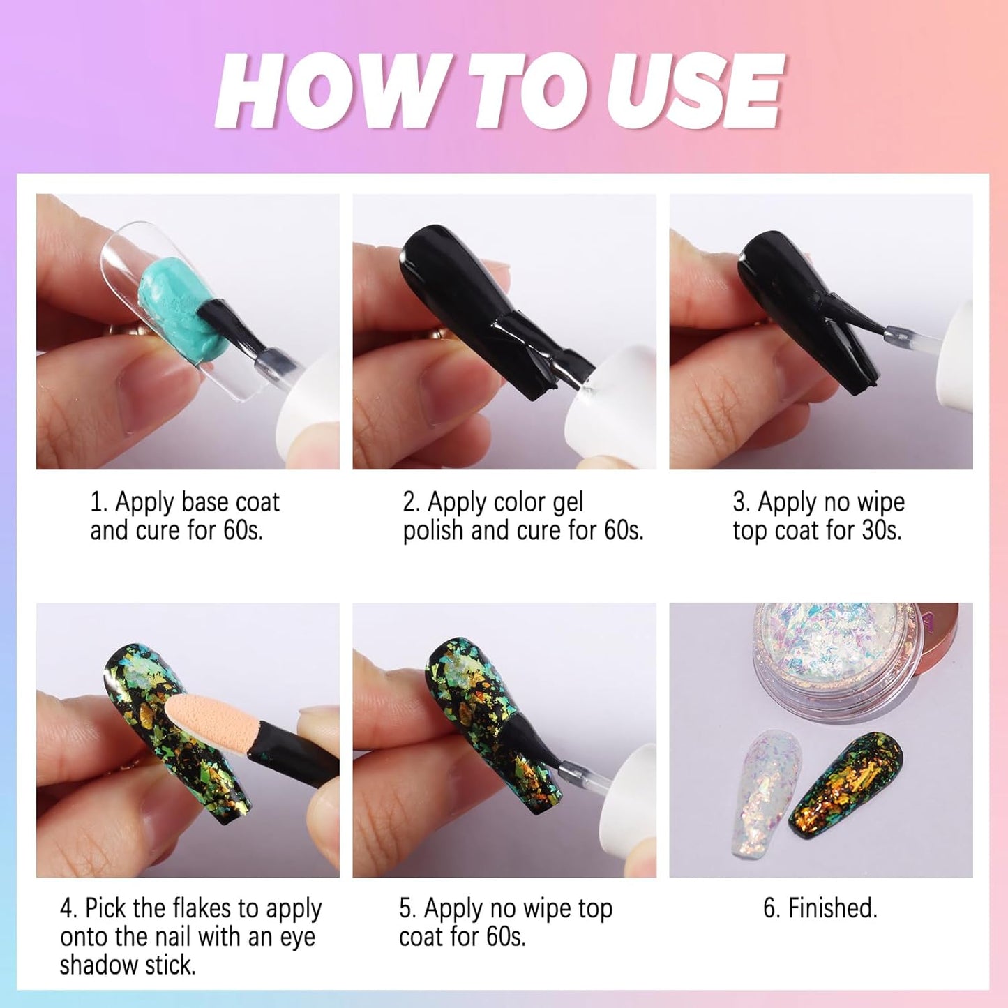 Laza Colorful Moonlight Chameleon Flakes Nail Glitter Irregular Opal Nail Foil Flakes Chunky Confetti Color-Shift Sequins Iridescent Fairy Dust for Mermaid Nails Design, Nail Decorations for Nail Art