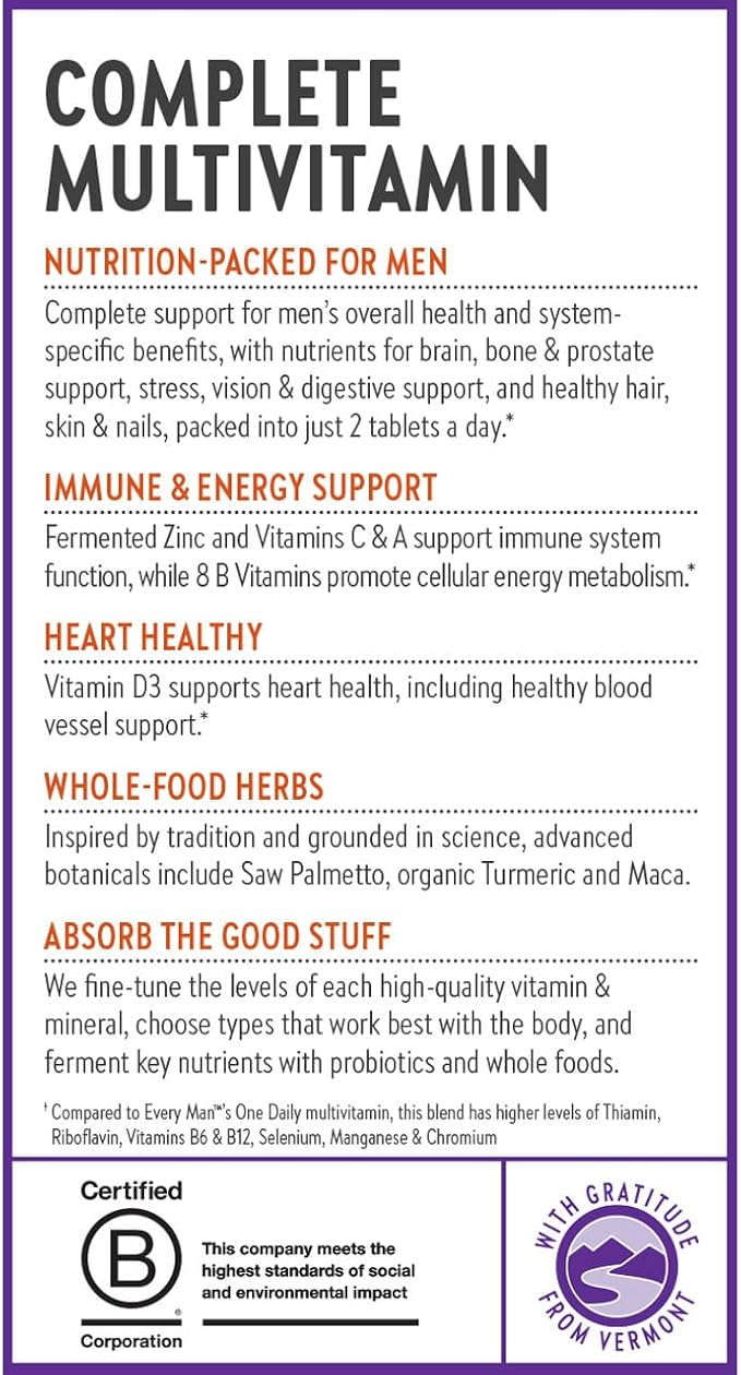 New Chapter Men's Multivitamin Advanced Formula for Stress, Brain, Immune, Heart & Energy Support, Higher Levels of Whole-Food Fermented Essential Nutrients for Men + Selenium + B Vitamins, 72 ct