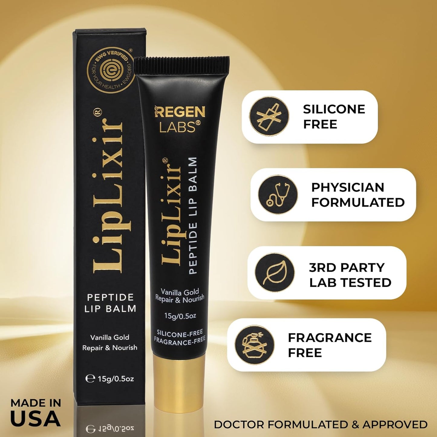 LipLixir Non Toxic Peptide Lip Balm – Organic, EWG® VERIFIED, All-Natural, Ultra-Clean, Hydrating, Doctor Approved Lip Gloss – Fragrance-Free with Shea, Cocoa & Coconut Oil – Science Backed Lip Repair