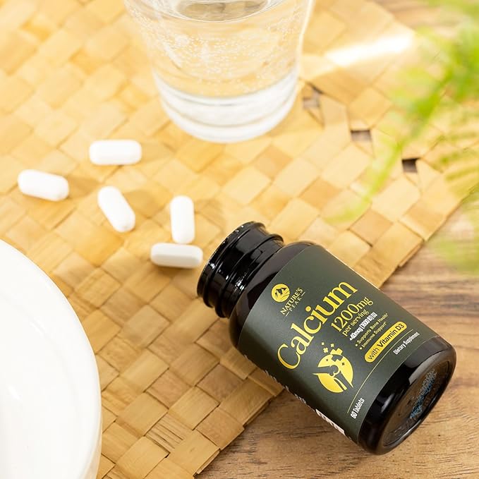 Calcium 1200 mg with Vitamin D3, Calcium Supplement Vitamins, Bone, Teeth & Immune Health Support, Calcium Supplements with D for Women & Men, Nature's Absorbable Calcium Carbonate - 60 Tablets