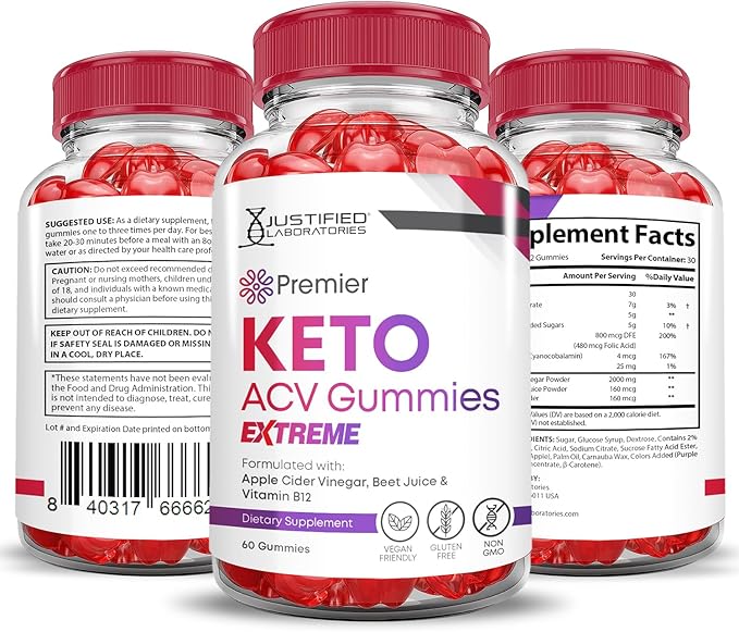 (2 Pack) Premier Keto ACV Gummies Extreme 2000MG Premier Keto Gummies Apple Cider Vinegar Formulated with Pomegranate Beet Juice Powder B12 Vegan Non GMO 120 Gummys