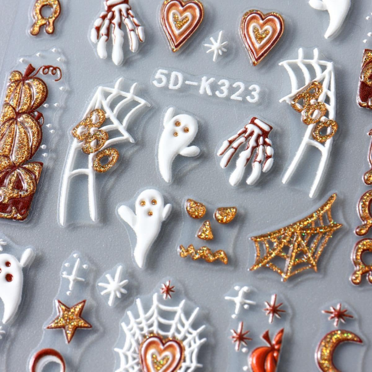 Halloween Nail Art Stickers Ghost Nail Stickers Gold Nails Art Decals 5D Self Adhesive Spider Web Nails Charms for Women Girls Manicure DIY Decoration