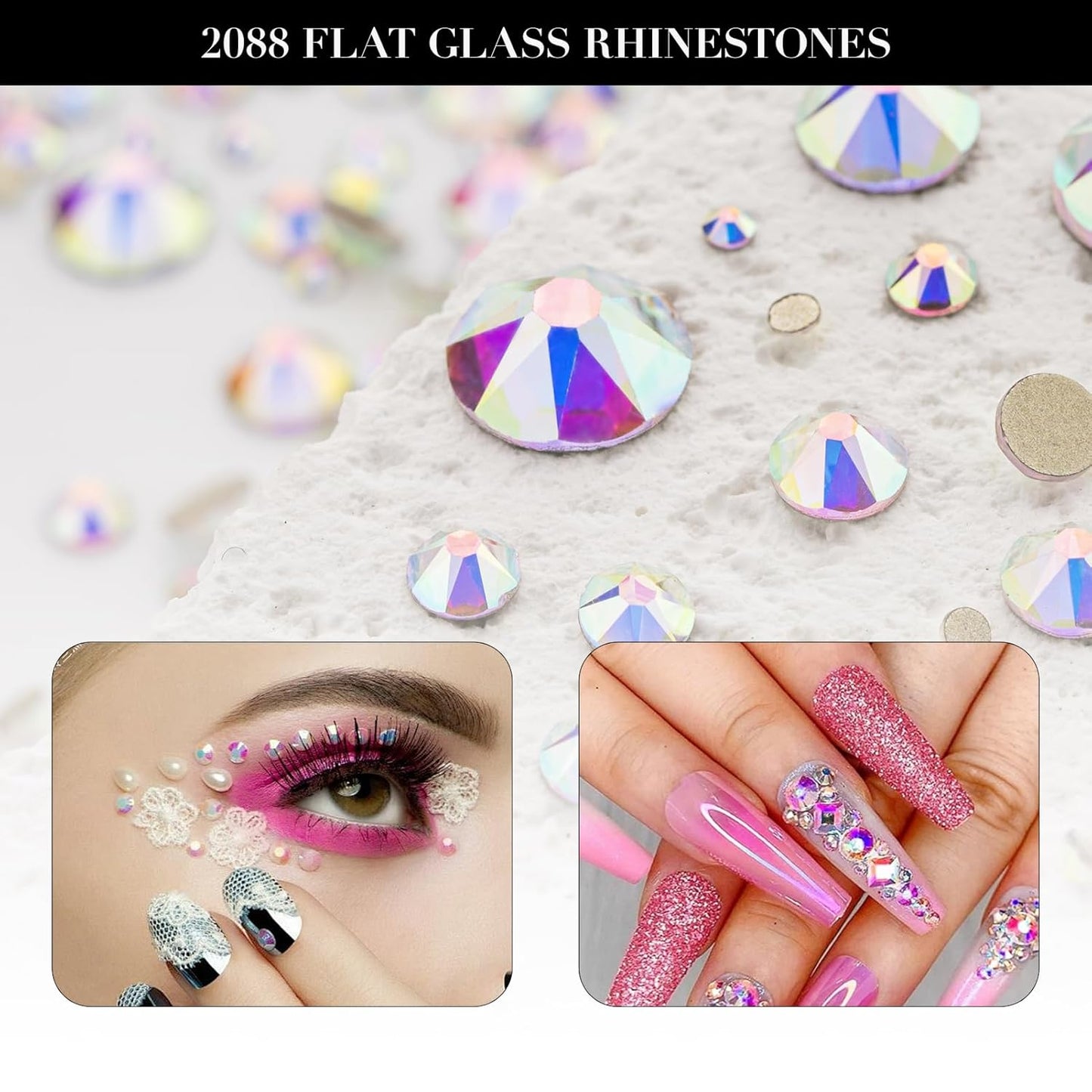 Novani Crystal AB Rhinestones 288pcs Flat Back Round Rhinestone Style 2088 Sparkly Crystal Gemstones for Nail Art and Crafting SS34,7.1-7.3mm