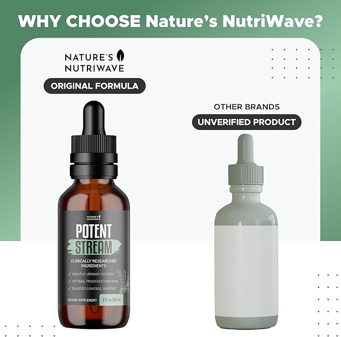 Nature's NutriWave Potent Stream Drops - Original Formula, Natural Prostate Supplements for men, bladder control supplements with Saw Palmetto - Reduce Bathroom Trips, Urinary Support - 6 Month Supply