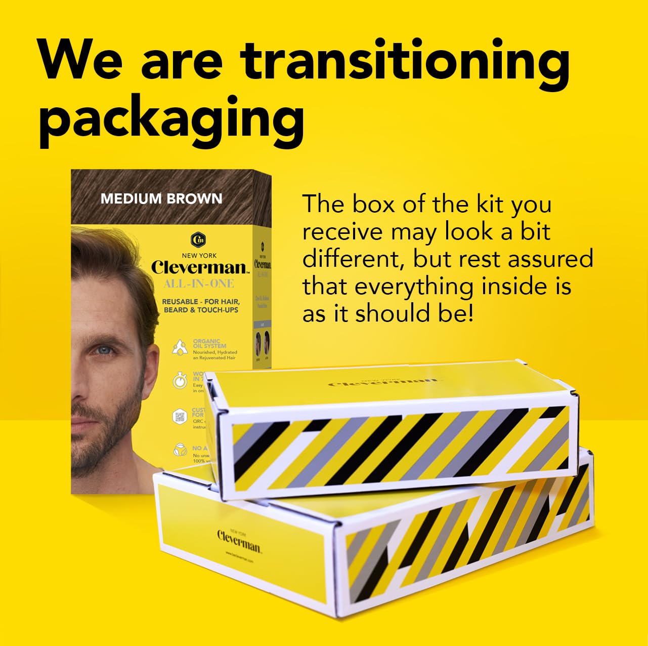 Cleverman Dark Brown Hair & Beard Dye Kit for Men - Natural-Looking Gray Coverage, Professional-Quality, Ammonia-Free for Hair, Beard & Mustache