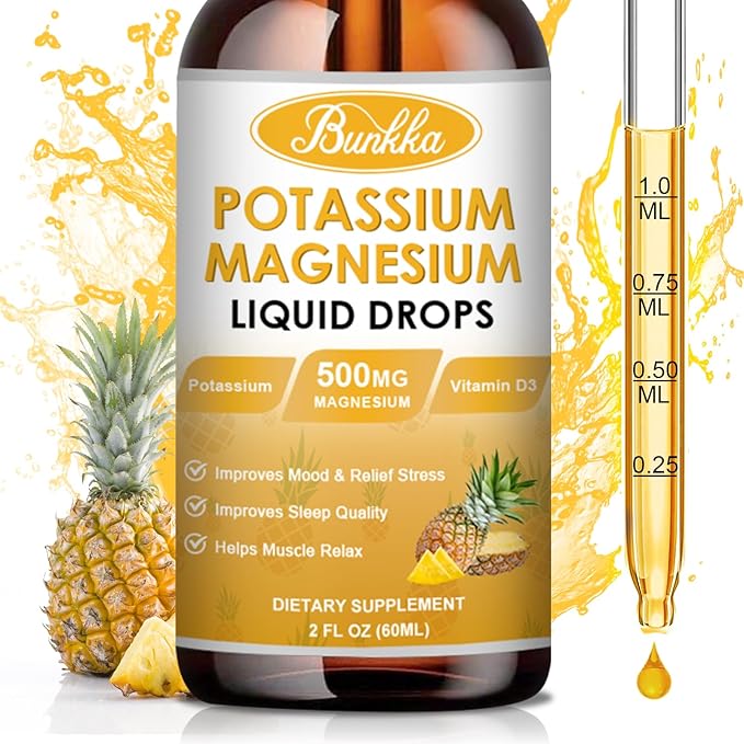 Potassium Magnesium Supplement, 99mg Potassium Supplement with Magnesium, Calcium, Vitamin D3, Zinc, Sugar Free & Vegan Liquid Drops Supplement for Leg Cramps, Energy, Metabolism, for Adult and Kid