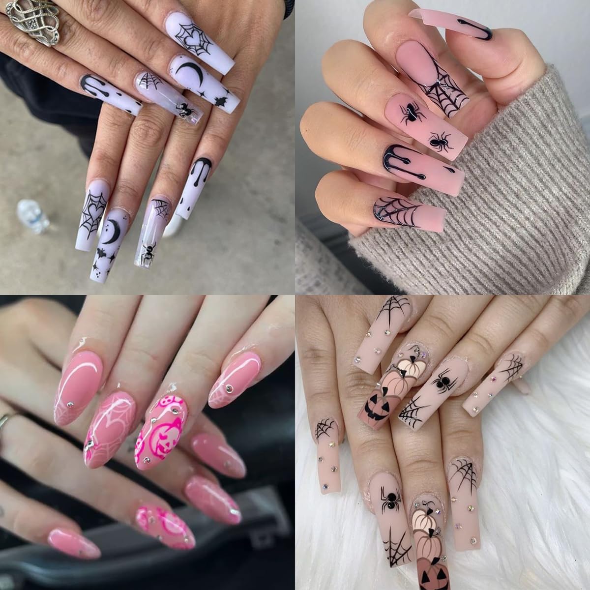 Gothic Nail Decals - 6 Sheets 3D Self-Adhesive Pumpkin Spider Web Wound Nail Stickers DIY Manicure Decoration