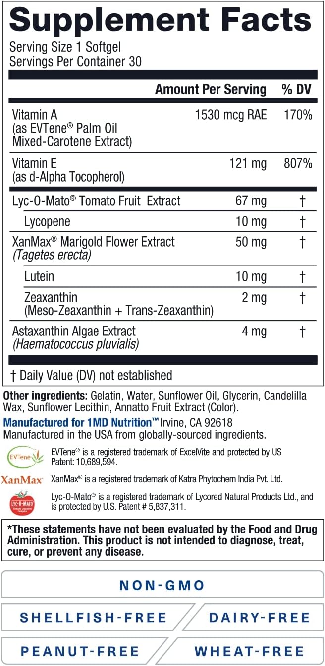 1MD Nutrition VisionMD Eye Vitamin CARMIS - with OptiLut Lutein & Zeaxanthin | Supports Vision Health, Everyday Eye Strain, & Occasional Dry Eye | 90 Softgels (3-Pack)