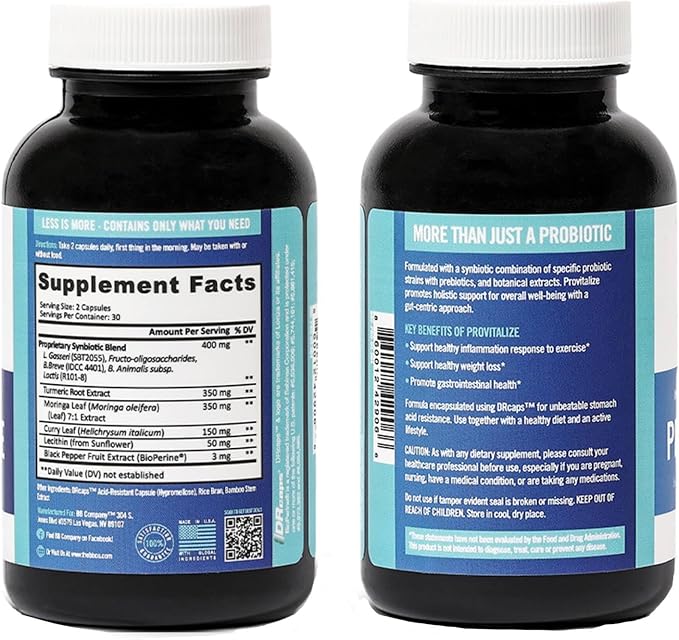 BB Company Provitalize | Probiotics for Women Digestive Health, Menopause, Joint Support | Sexy Midsection Curves, Bloat | Turmeric Curcumin Moringa | Packaging Vary | 60 Ct