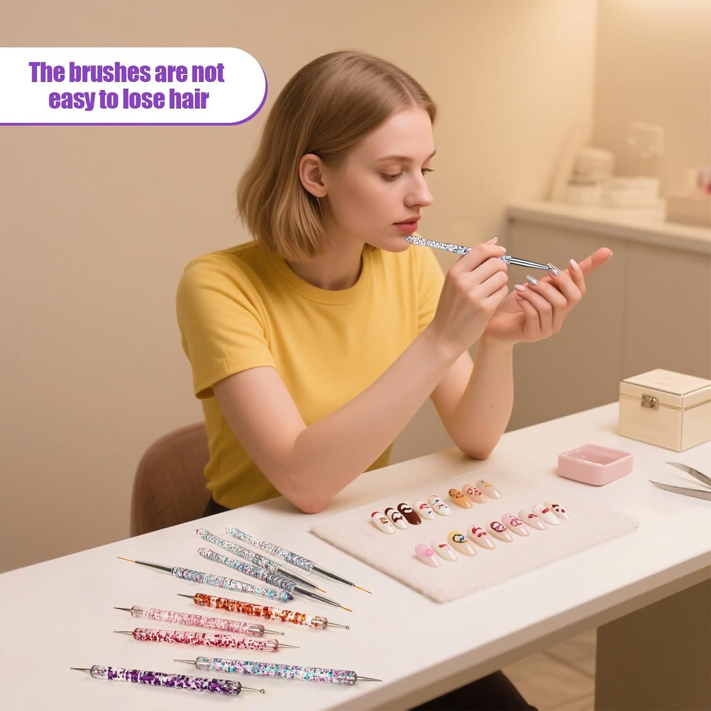 Artdone 10pcs Nail Art Brushes Set, Dotting Tools,Striping Brushes for Long Lines, Thin Details, Sculpting Pattern Tracing Stylus, Ball Embossing Stylu,Fine Drawing Pen For Gel Polish Design Supply