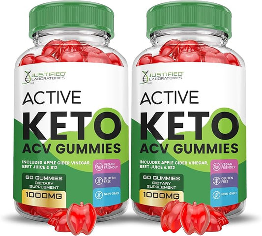 (2 Pack) Active Keto ACV Gummies Advanced Formula 1000MG ActiveKeto Keto Gummies Apple Cider Vinegar Formulated with Pomegranate Beet Juice Powder B12 Vegan Non GMO 120 Gummys