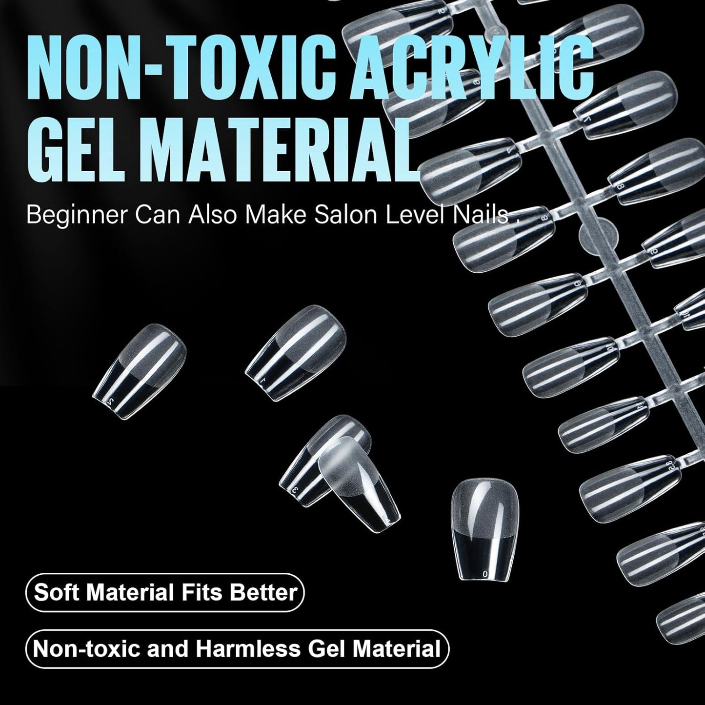 TOMICCA Medium Coffin Nail Tips, 240Pcs Half Matte Nail Tips, 15 Sizes Nail Extension Tips Set, Full Cover Pre Shaped Fake Nails for Beginner and Professional DIY Nail Salon