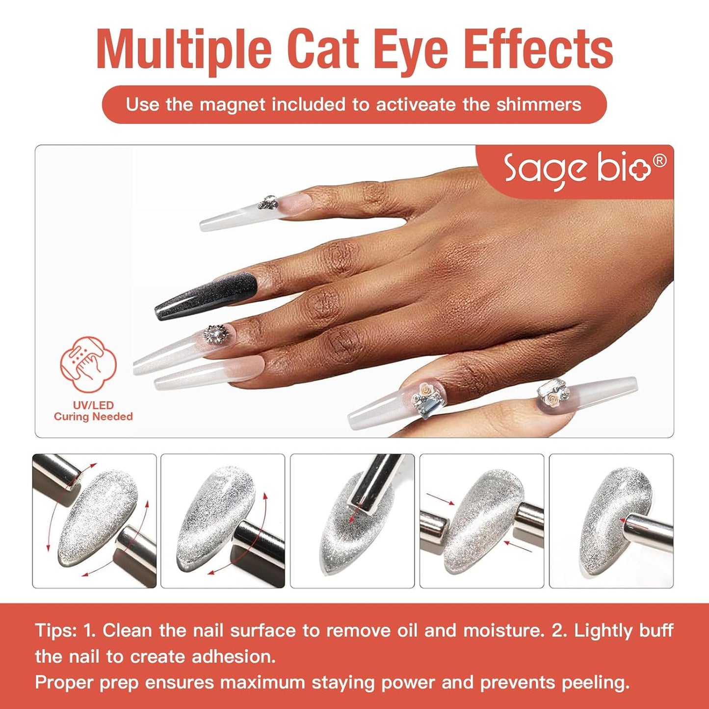 15ml Cat Eye Gel Nail Polish with Magnet Shimmer Glass Bead Effect 09