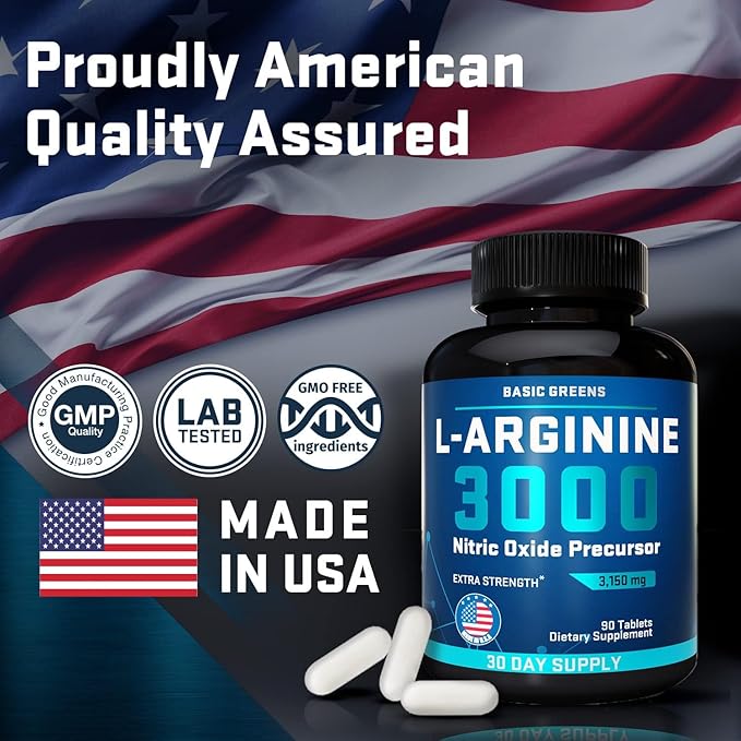 L Arginine 3,150mg (90 Capsules) - L-Arginine Supplement for Men and Women with Nitric Oxide Precursor, LArginine Supplement