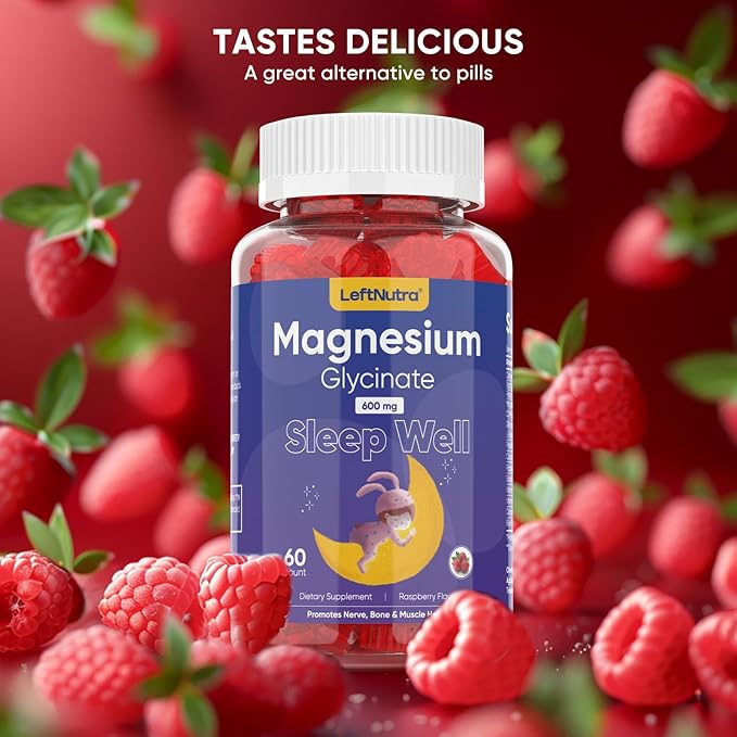 Magnesium Glycinate Gummies 600mg for Sleep: Magnesium Supplement for Adult - Calm Magnesium Gummies Multivitamin, Raspberry Flavor, 60 Count
