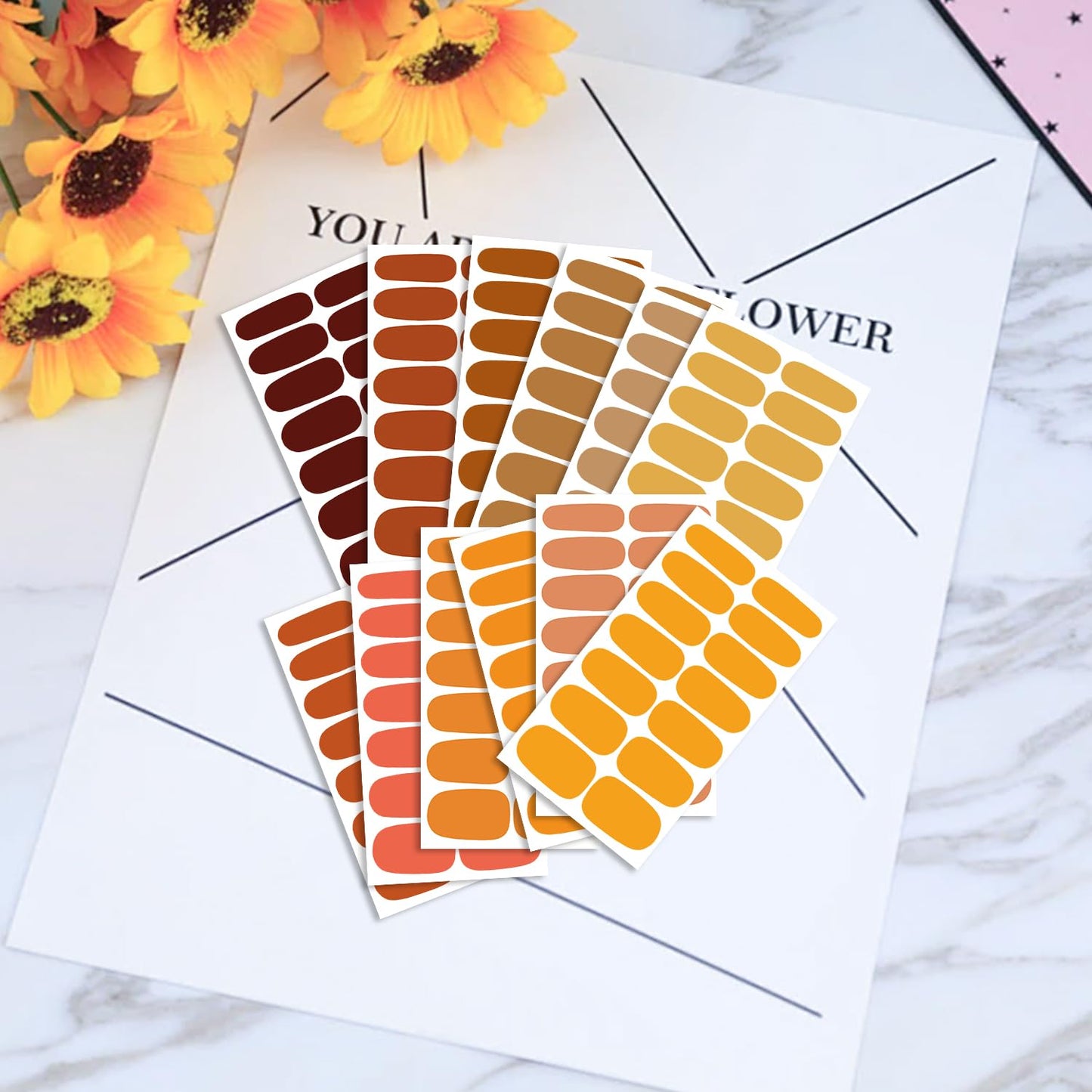 WOKOTO 20 Sheets Orange Nail Strips for Women Nails Multi-Color Orange Brown Nail Polish Strips Solid Nail Stickers Full Nail Wraps Nail Polish Stickers Gel Nail Strips for Nails Decorations