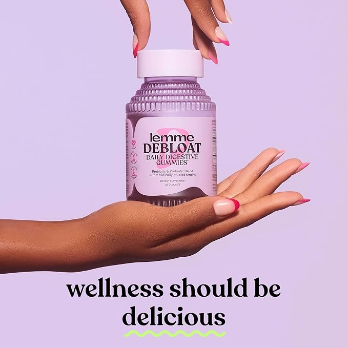 Lemme Debloat - Digestive & Gut Health Gummies with 2 Clinically Studied Probiotics & Prebiotic, 3 Billion CFUs - Vegan, Gluten Free, Non GMO, BlackBerry Flavor (60 Count)