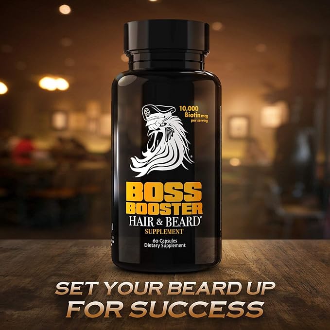 Bossman Boss Booster - Beard Growth Supplement Products for Men - 10,000 MCG Biotin and MSM - Hair Growth Vitamins and Beard Care